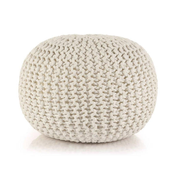 vidaXL Handgestrickter Pouf Baumwolle 50 x 35 cm Weiss