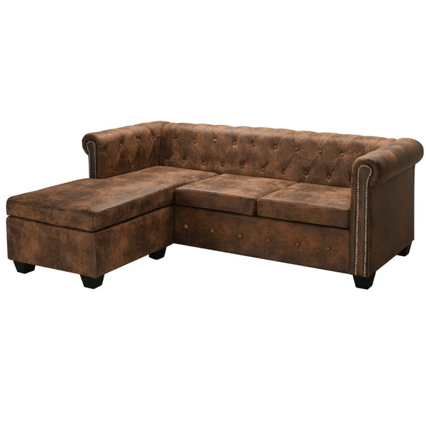 vidaXL Chesterfield-Sofa L-Form Kunstwildleder Braun