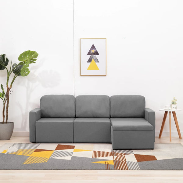 Modulares 3-Sitzer-Schlafsofa Hellgrau Stoff