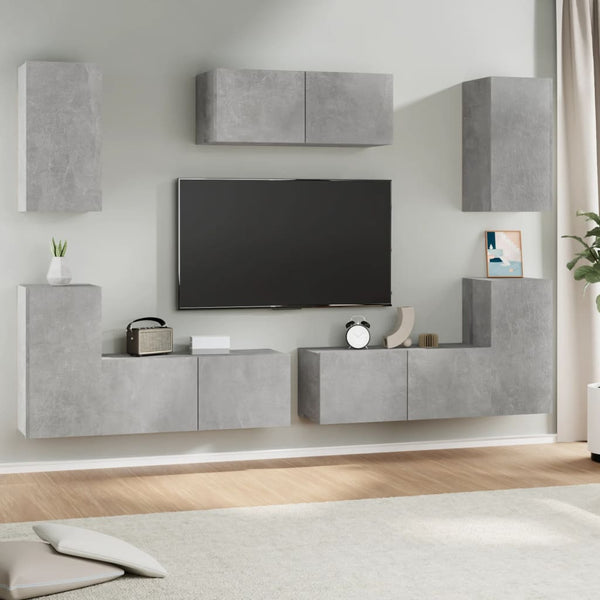 vidaXL 7-tlg. TV-Schrank-Set Betongrau Holzwerkstoff