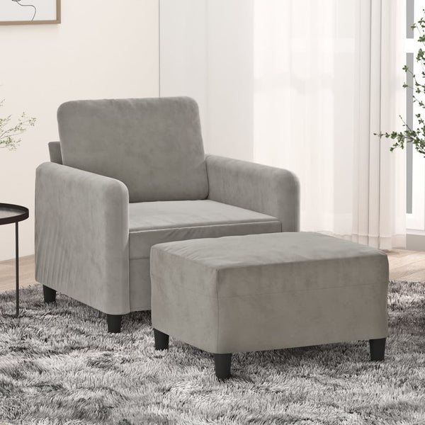 Sessel mit Hocker Hellgrau 60 cm Samt