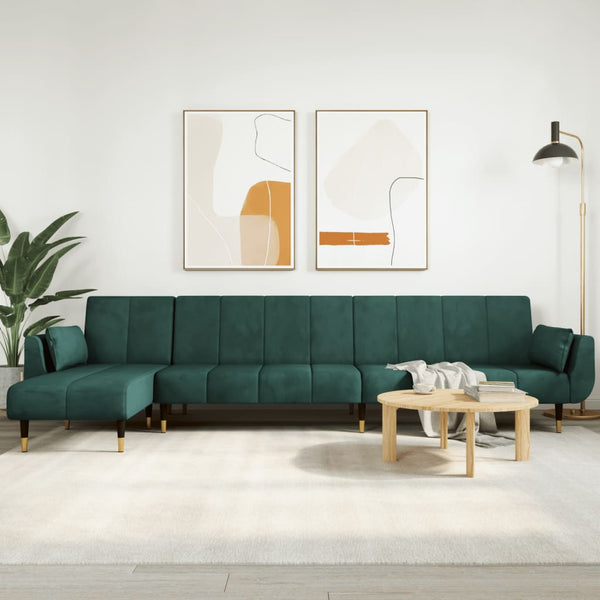 vidaXL Schlafsofa in L-Form Dunkelgrün 275x140x70 cm Samt