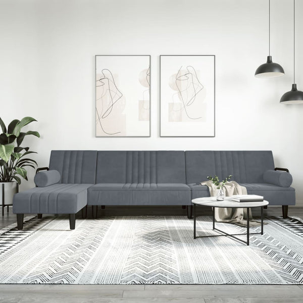 vidaXL Schlafsofa in L-Form Dunkelgrau 260x140x70 cm Samt