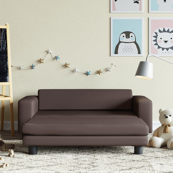 vidaXL Kindersofa mit Hocker Braun 100x50x30 cm Kunstleder