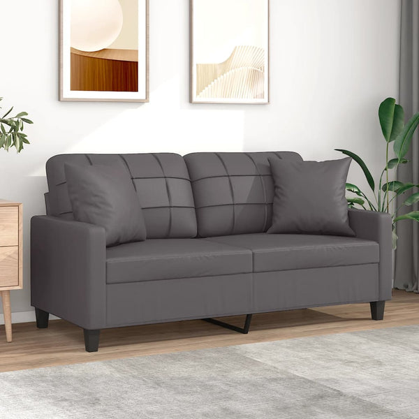 vidaXL 2-Sitzer-Sofa mit Zierkissen Grau 140 cm Kunstleder