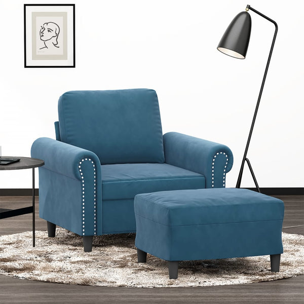 vidaXL Sessel mit Hocker Blau 60 cm Samt
