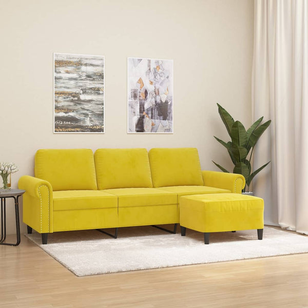 vidaXL 3-Sitzer-Sofa mit Hocker Gelb 180 cm Samt