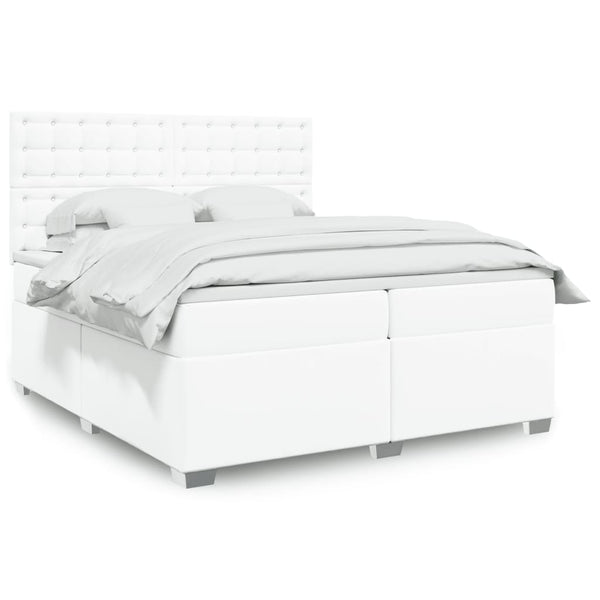 vidaXL Boxspringbett mit Matratze Weiß 200x200 cm Kunstleder