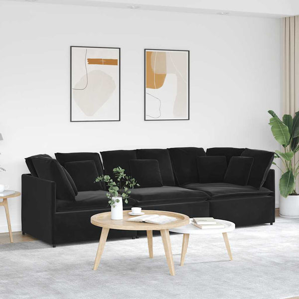 vidaXL Modulares Sofa mit Kissen Samt Schwarz