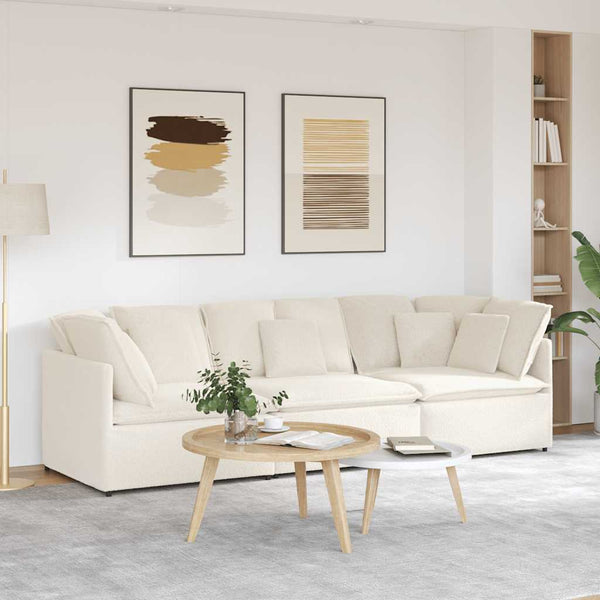vidaXL Modulares Sofa mit Kissen Stoff in Lammwolloptik Creme