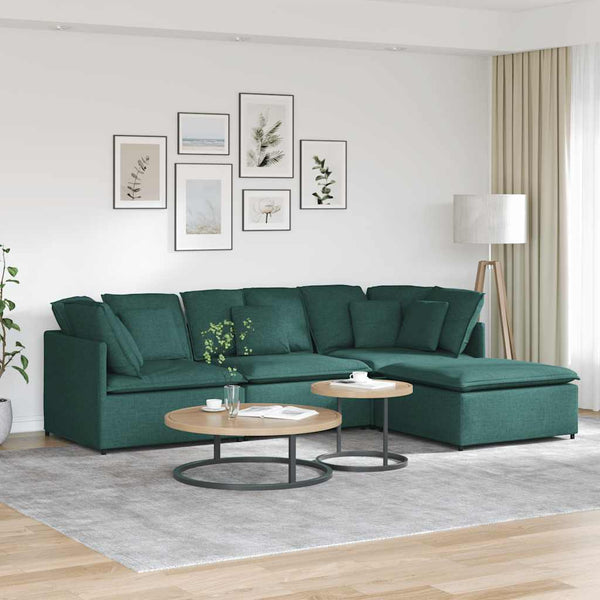 vidaXL Modulares Sofa mit Fußhocker Kissen Stoff Dunkelgrün