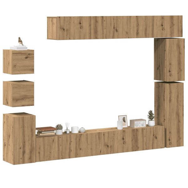 vidaXL 9-tlg. TV-Schrank-Set Wandmontage Artisan-Eiche Holzwerkstoff