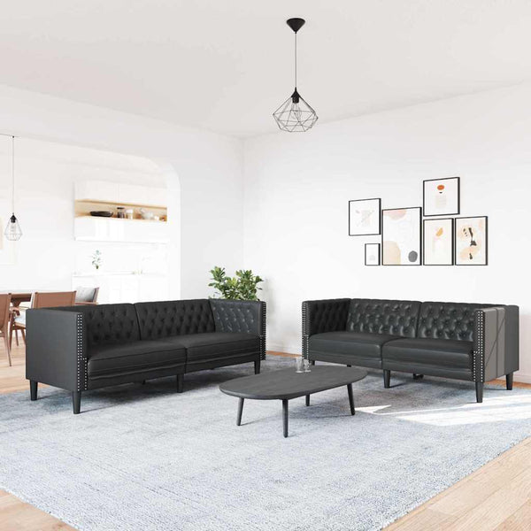 Sofa Set 2 pcs Schwarz 194 x 74.5 x 70.5 cm Kunstleder