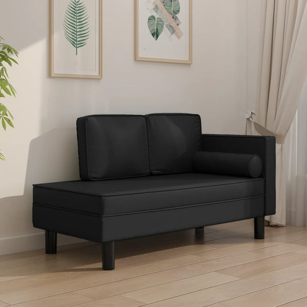 vidaXL Chaiselongue mit Kissen und Nackenrolle Schwarz Kunstleder