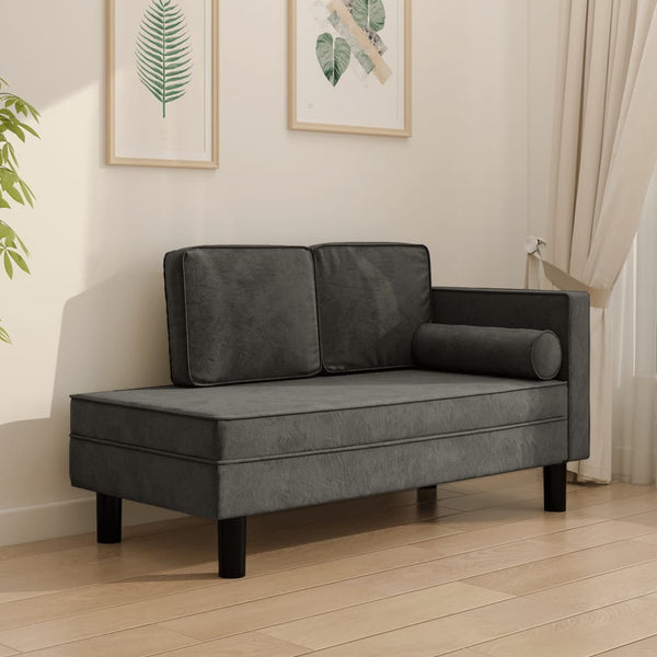 vidaXL Chaiselongue mit Kissen und Nackenrolle Dunkelgrau Samt