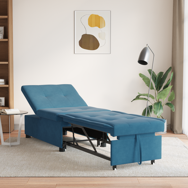 Schlafsofa 3-in-1 Ausziehbares Design Blau Samt
