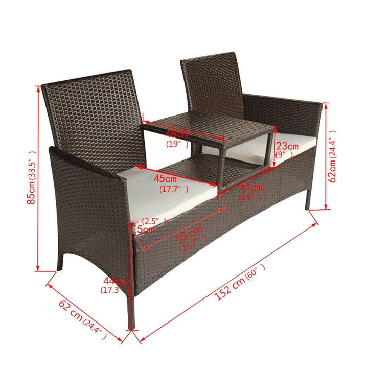 2-Sitzer-Gartensofa Mit Teetisch Poly Rattan