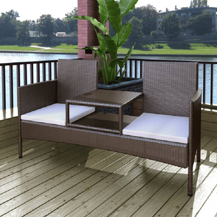 2-Sitzer-Gartensofa Mit Teetisch Poly Rattan