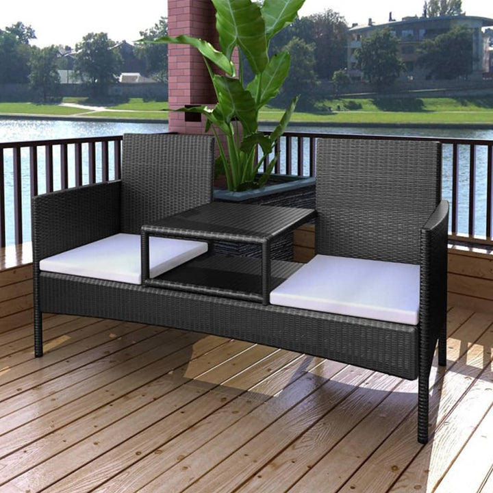 Gartensofa 2-Sitzer Mit Teetisch Poly Rattan