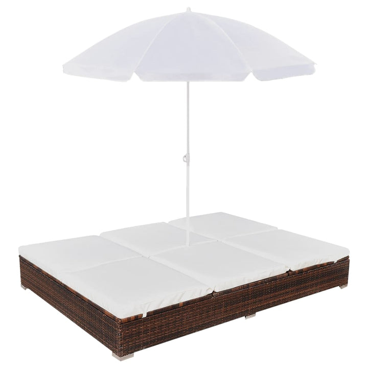 Outdoor-Loungebett Mit Sonnenschirm Poly Rattan