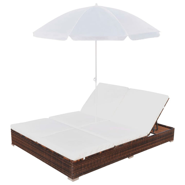 Outdoor-Loungebett Mit Sonnenschirm Poly Rattan