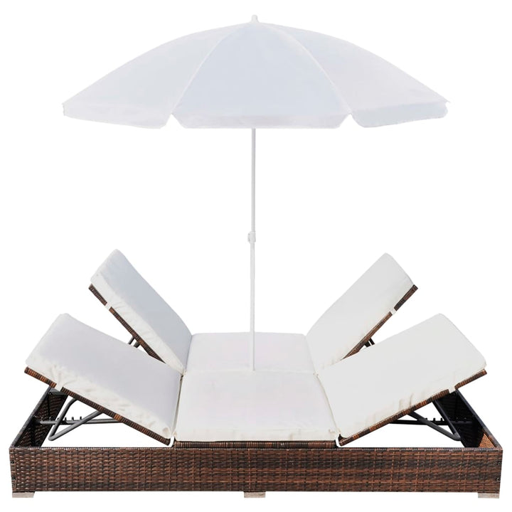 Outdoor-Loungebett Mit Sonnenschirm Poly Rattan