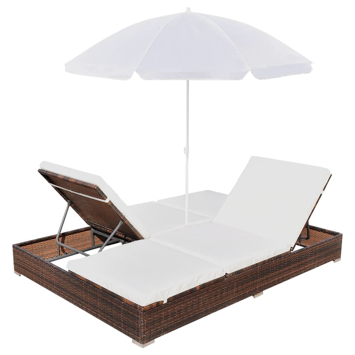 Outdoor-Loungebett Mit Sonnenschirm Poly Rattan