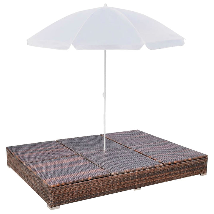 Outdoor-Loungebett Mit Sonnenschirm Poly Rattan