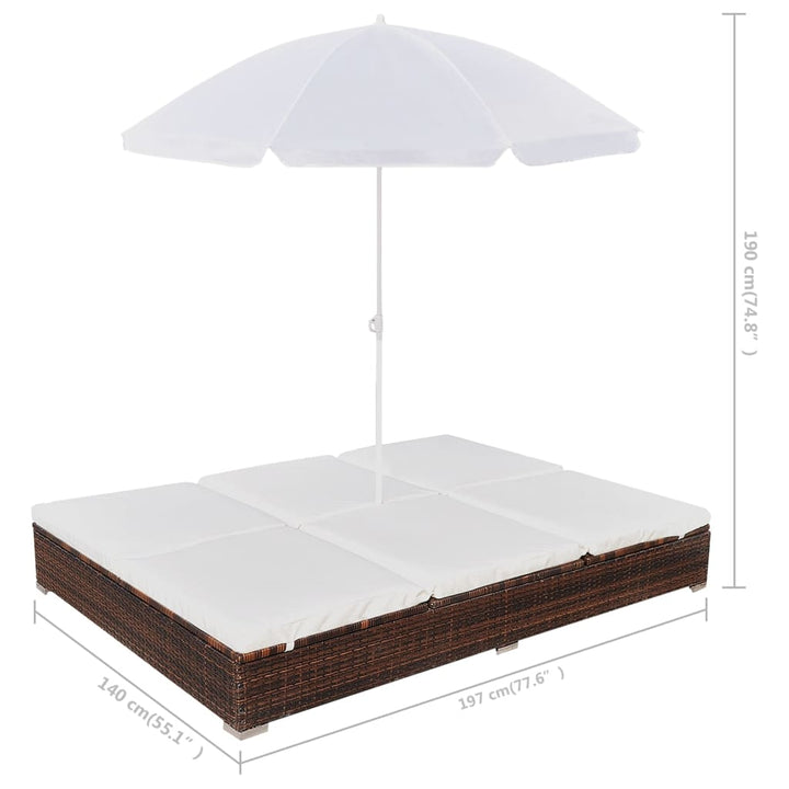 Outdoor-Loungebett Mit Sonnenschirm Poly Rattan