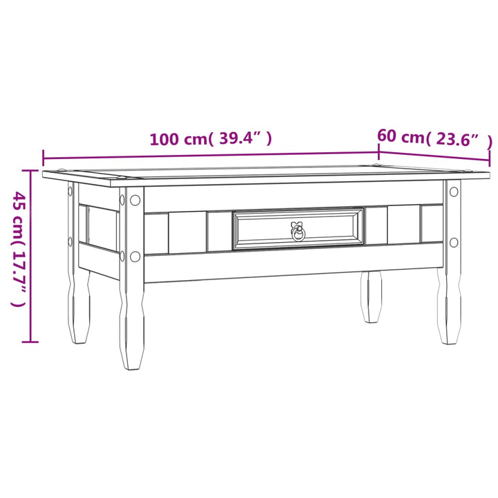 Couchtisch Mexiko-Stil Kiefernholz 100X55X44 Cm