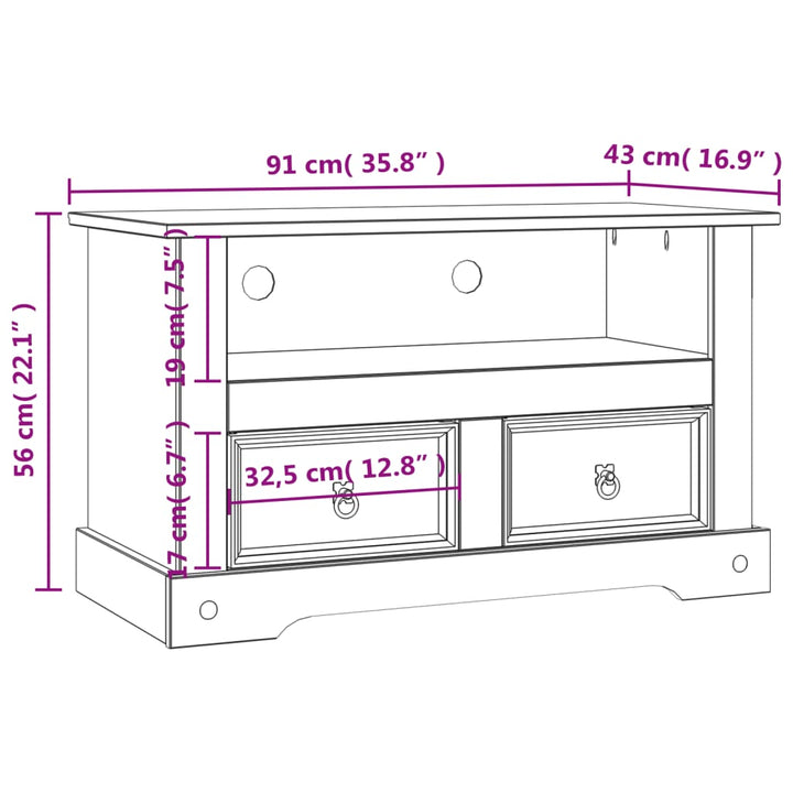 Tv-Schrank Mexiko-Stil Kiefernholz 91X43X56 Cm