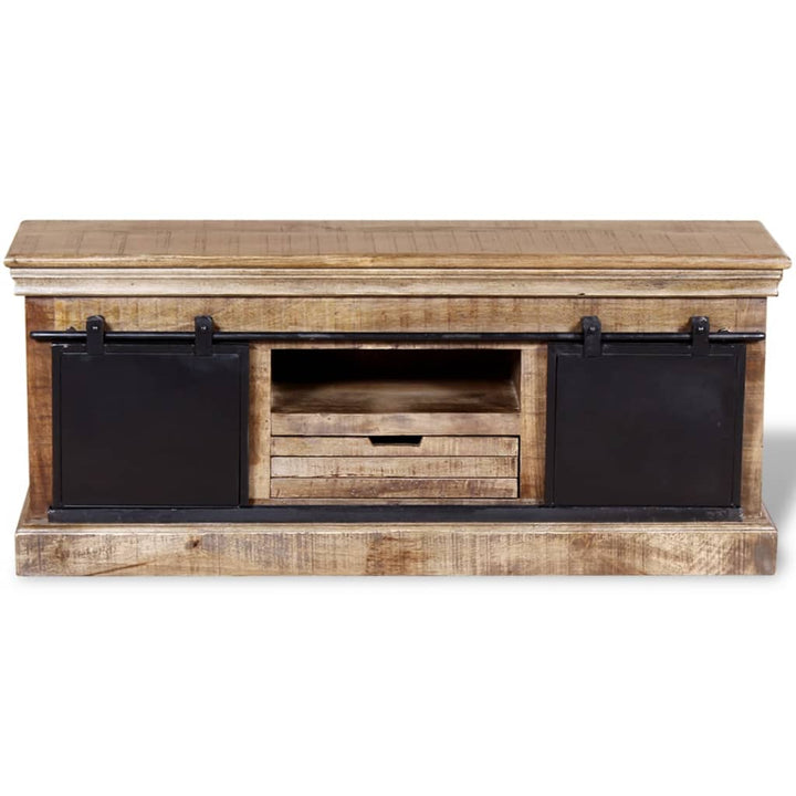 Tv-Schrank Mit 2 Schiebetüren Massivholz Mango 110X30X45 Cm