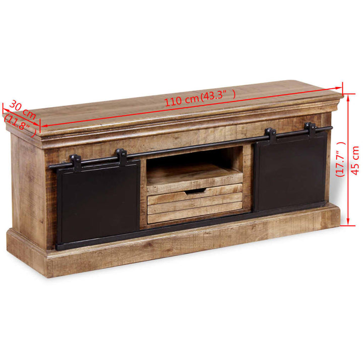 Tv-Schrank Mit 2 Schiebetüren Massivholz Mango 110X30X45 Cm