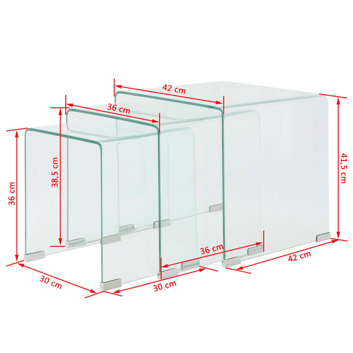 Dreiteiliges Satztisch-Set Aus Gehärtetem Glas