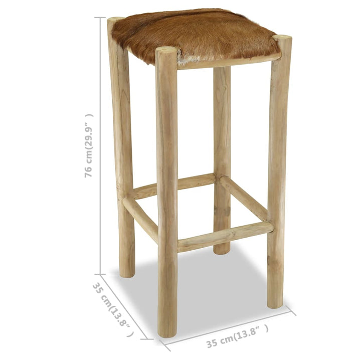 Barhocker Echtleder Und Teak Massivholz