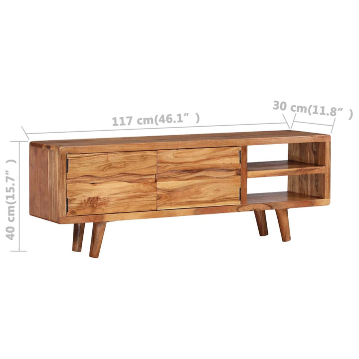 Tv-Schrank Akazienholz Massiv Geschnitzte Türen 117X30X40 Cm