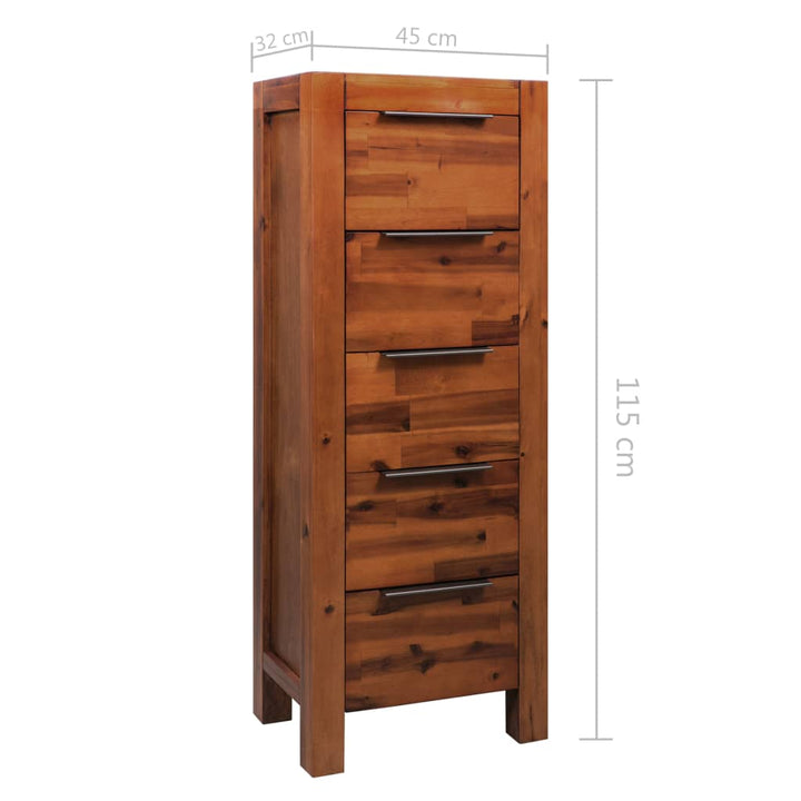 Schubladenschrank Akazienholz Massiv 45 X 32 X 115 Cm