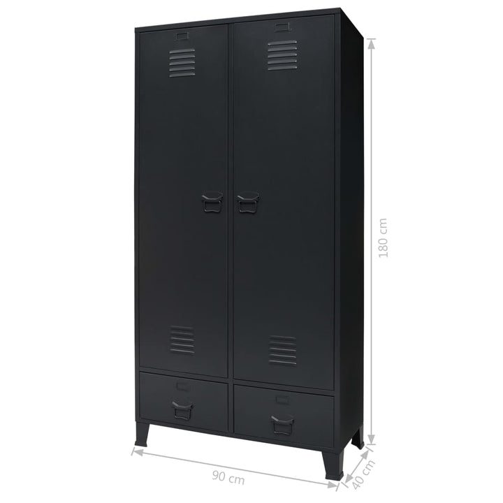 Kleiderschrank Metall Industrie-Stil 90 X 40 X 180 Cm Schwarz