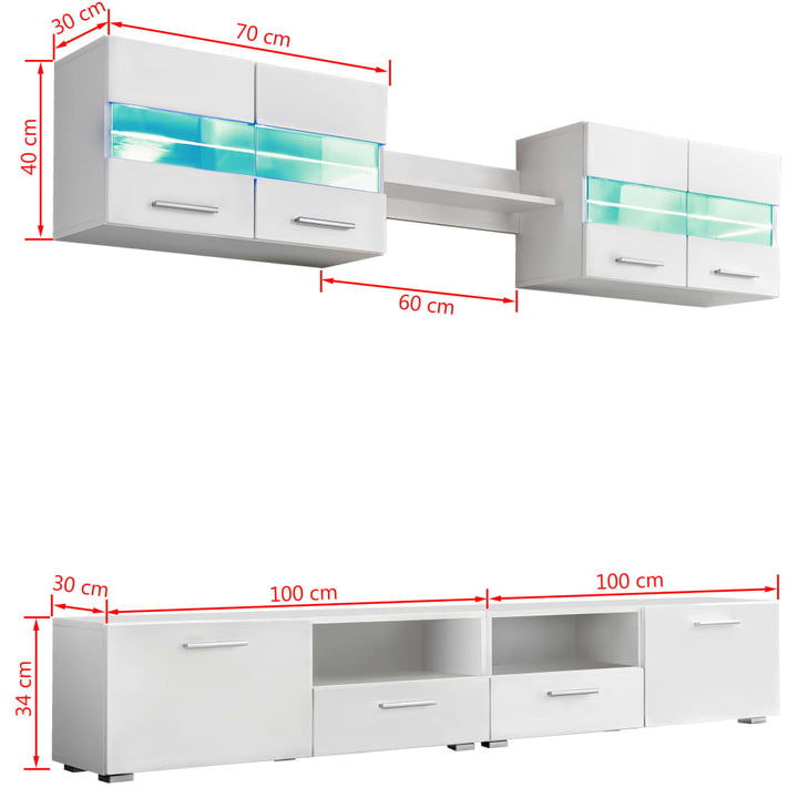 5-Tlg. Tv-Wohnwand-Set Mit Led-Leuchten Hochglanz-