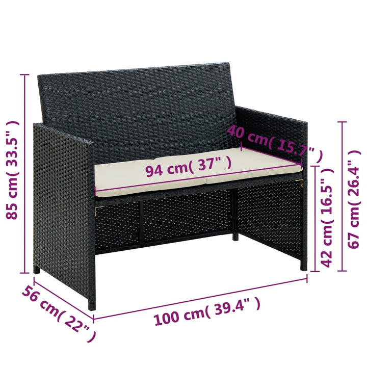 2-Sitzer-Gartensofa Mit Polstern Poly Rattan