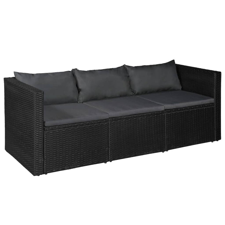 3-Sitzer-Gartensofa Schwarz Poly Rattan Mit Weißen Kissen