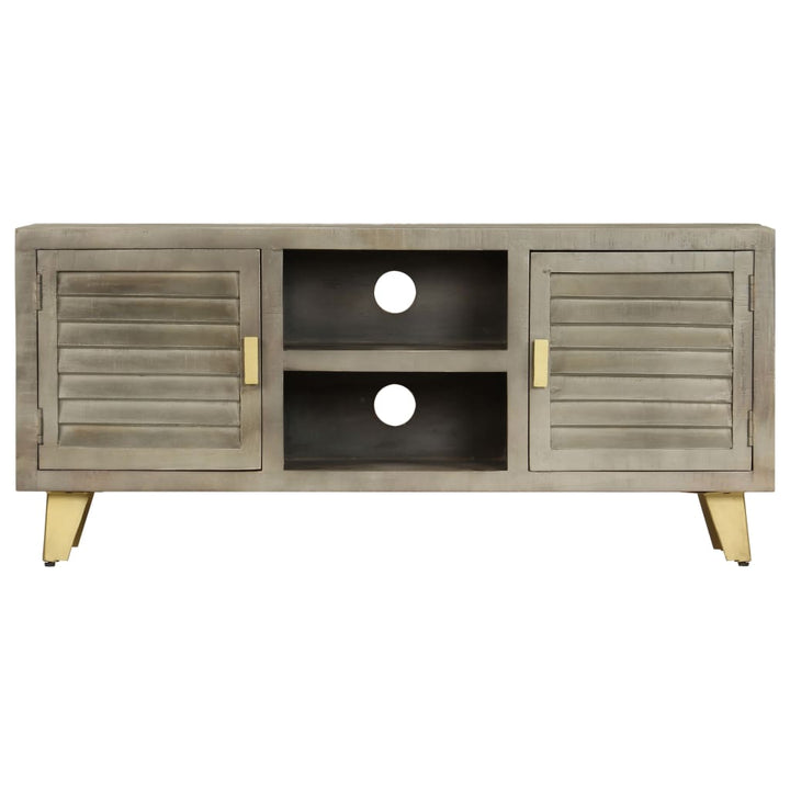 Tv-Schrank Massivholz Mango Grau Mit Messing 110X30X48 Cm