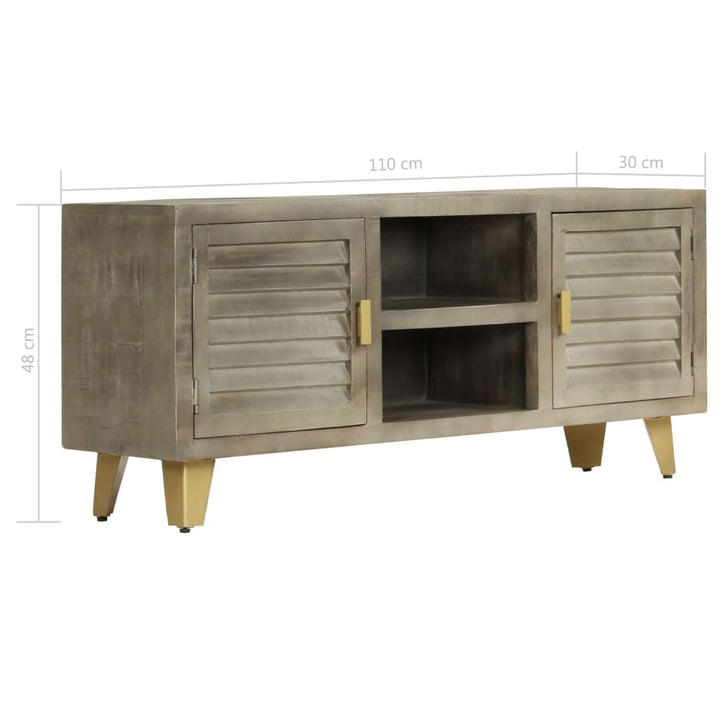 Tv-Schrank Massivholz Mango Grau Mit Messing 110X30X48 Cm