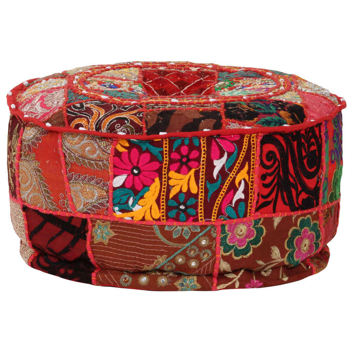 Patchwork Sitzpouf Rund Baumwolle Handgefertigt 40X20 Cm