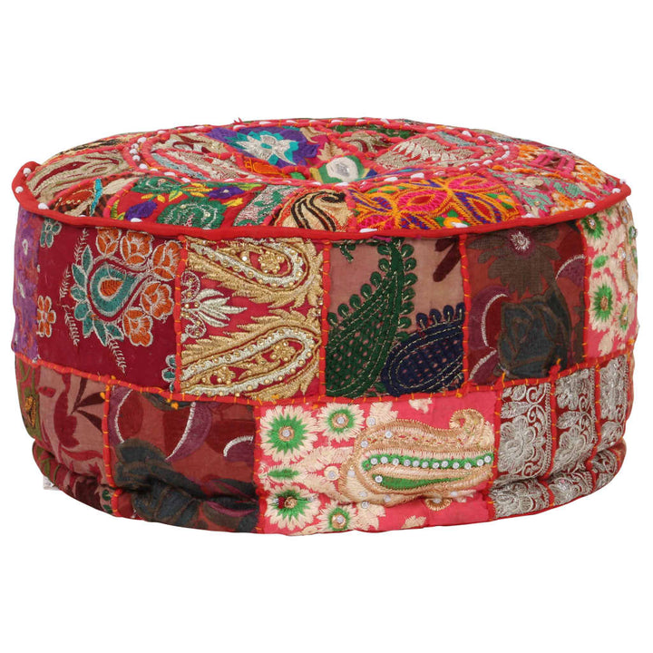 Patchwork Sitzpouf Rund Baumwolle Handgefertigt 40X20 Cm