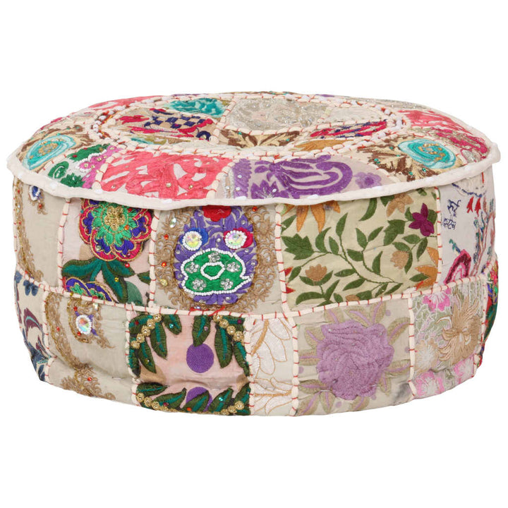 Patchwork Sitzpouf Rund Baumwolle Handgefertigt 40X20 Cm