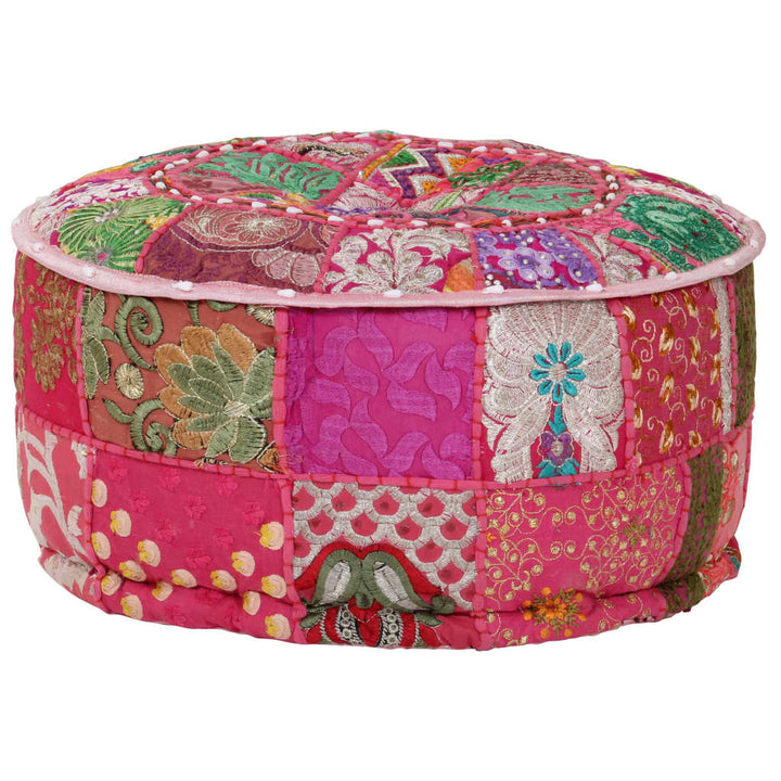 Patchwork Sitzpouf Rund Baumwolle Handgefertigt 40X20 Cm