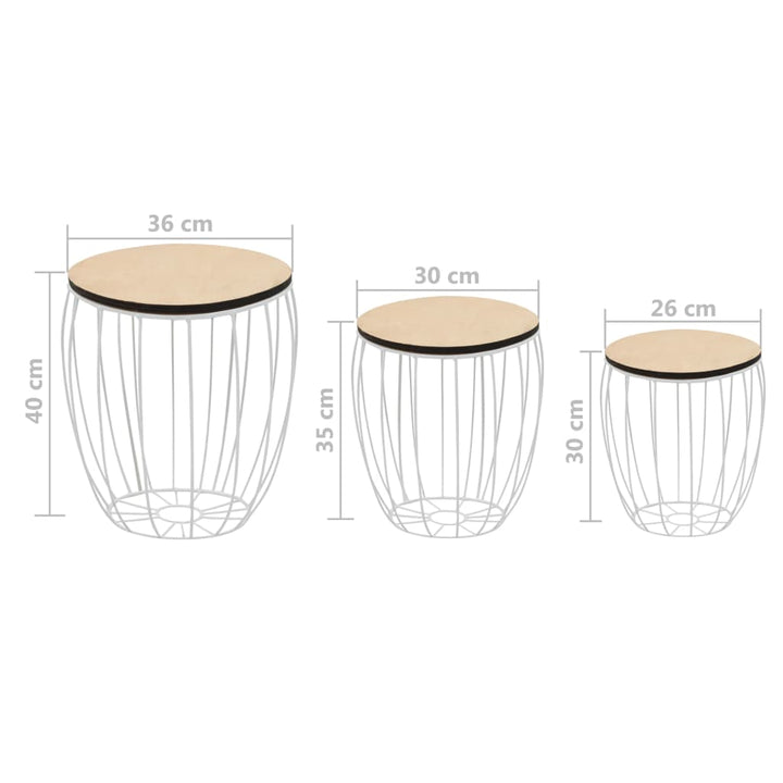 3-Tlg. Couchtisch-Set Pappel-Sperrholz Eisen