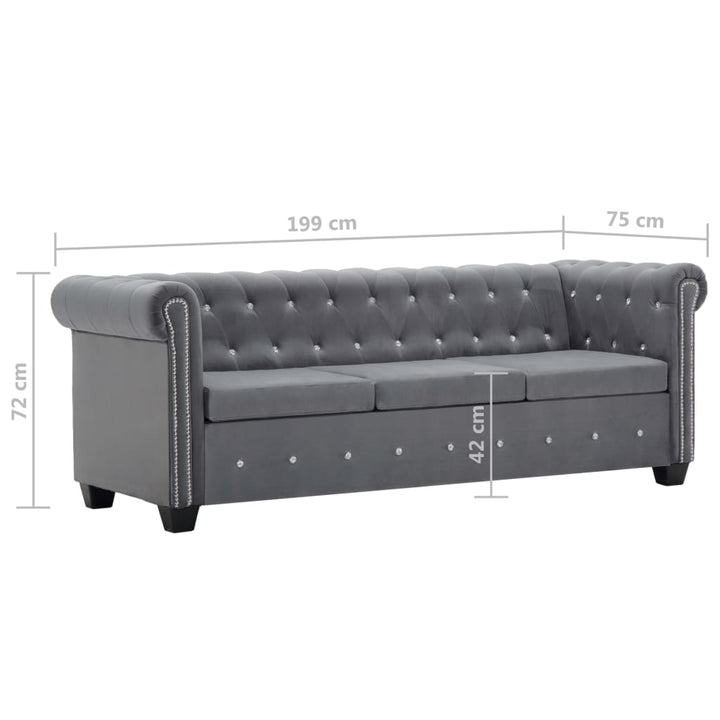 Chesterfield Sofa Samtbezug 199X75X72 Cm