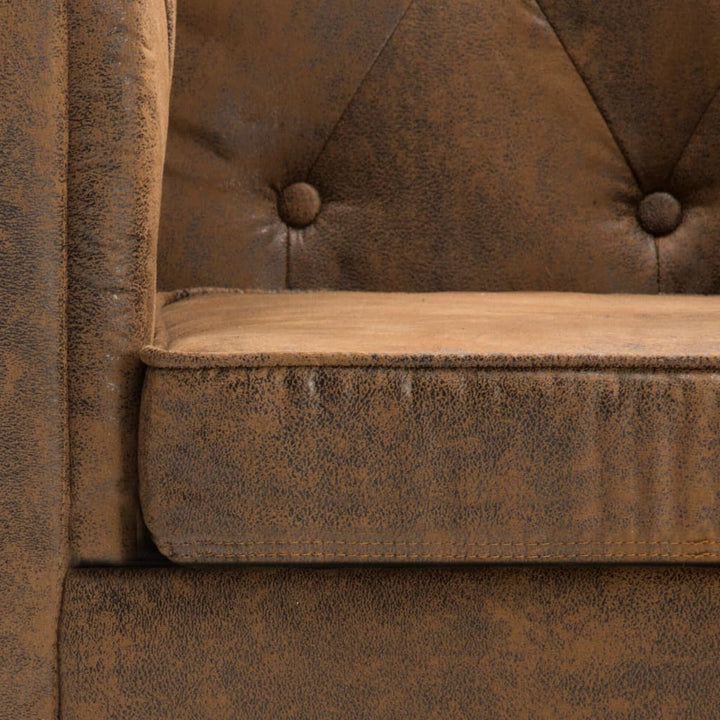 Chesterfield-Sofa Stoffbezug Braun Wildleder-Optik